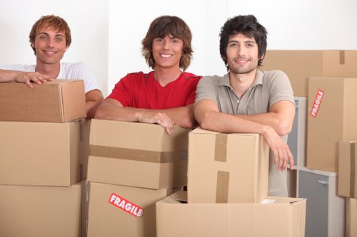 Professional movers carrying household furniture through a West Norwood property