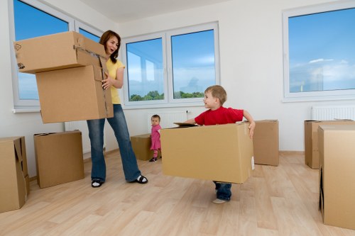 Packed boxes and furniture ready for transport in West Norwood
