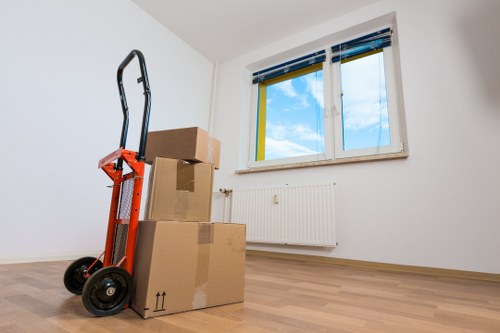 Packed boxes and wrapping materials prepared for removals in West Norwood